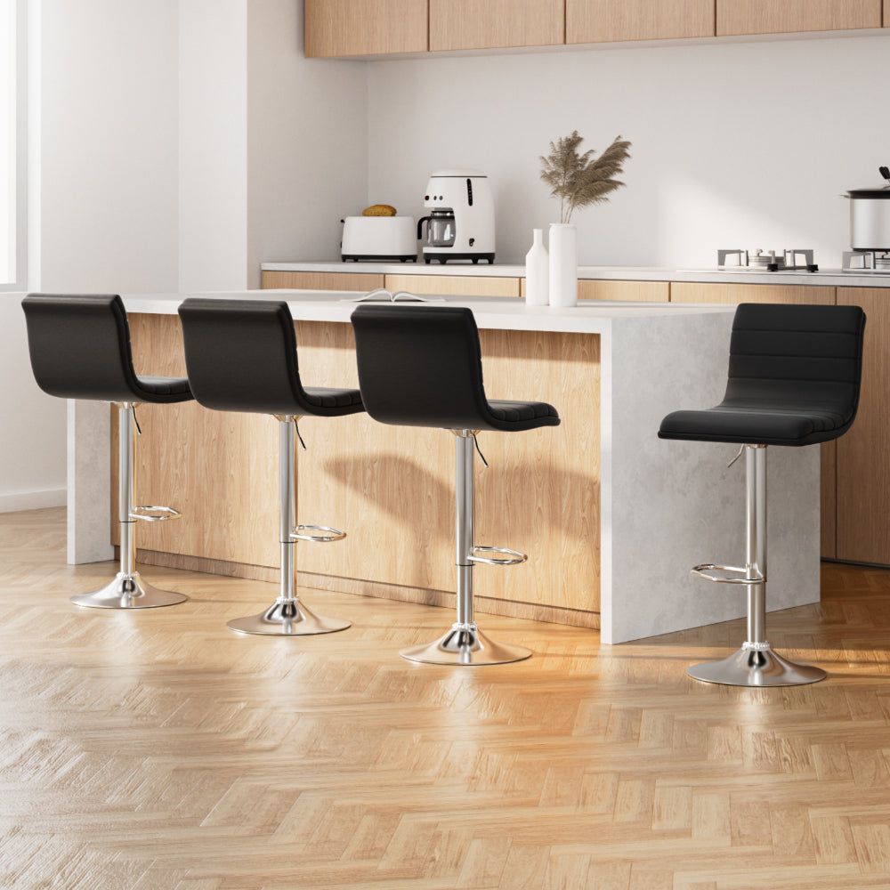 Korra 4x Bar Stools Padded Leather Gas Lift Black