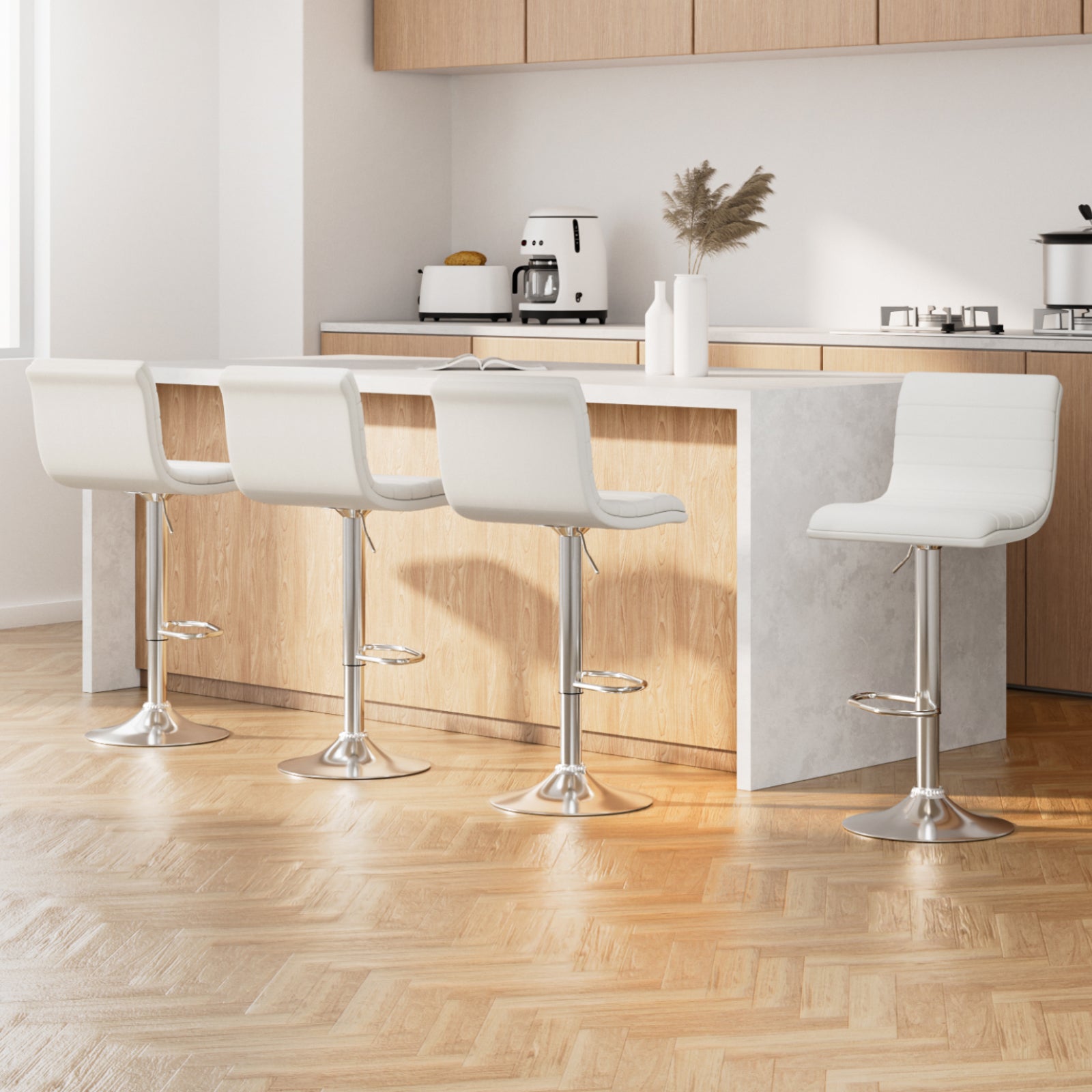 Korra 4x Bar Stools Padded Leather Gas Lift White
