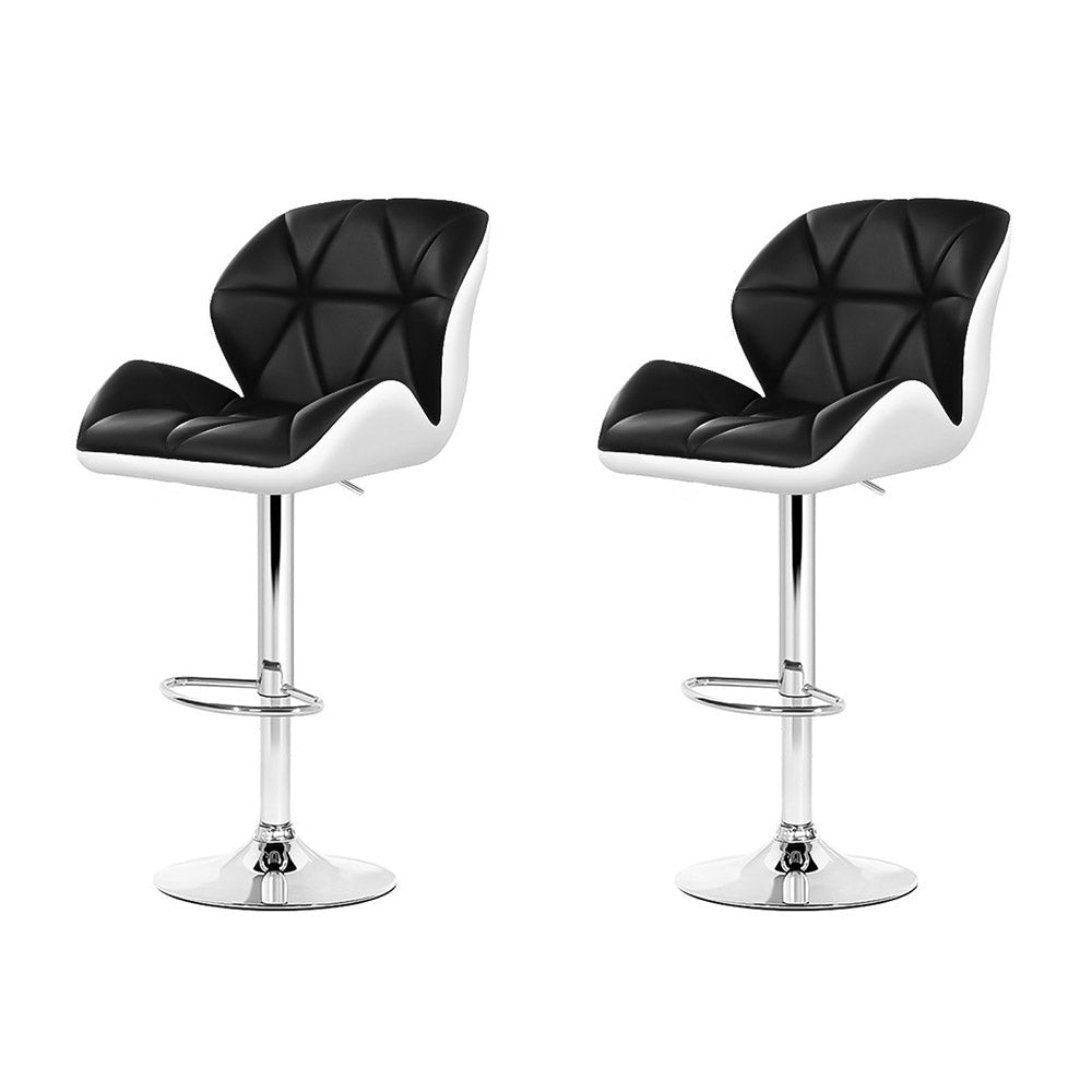 Korra 2x Bar Stools Gas Lift Padded Leather Black & White