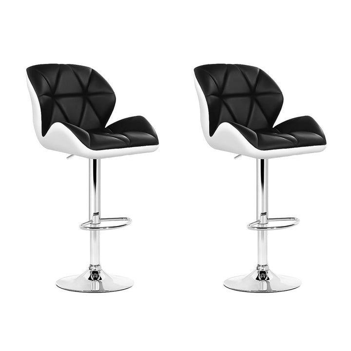 Korra 2x Bar Stools Gas Lift Padded Leather Black & White