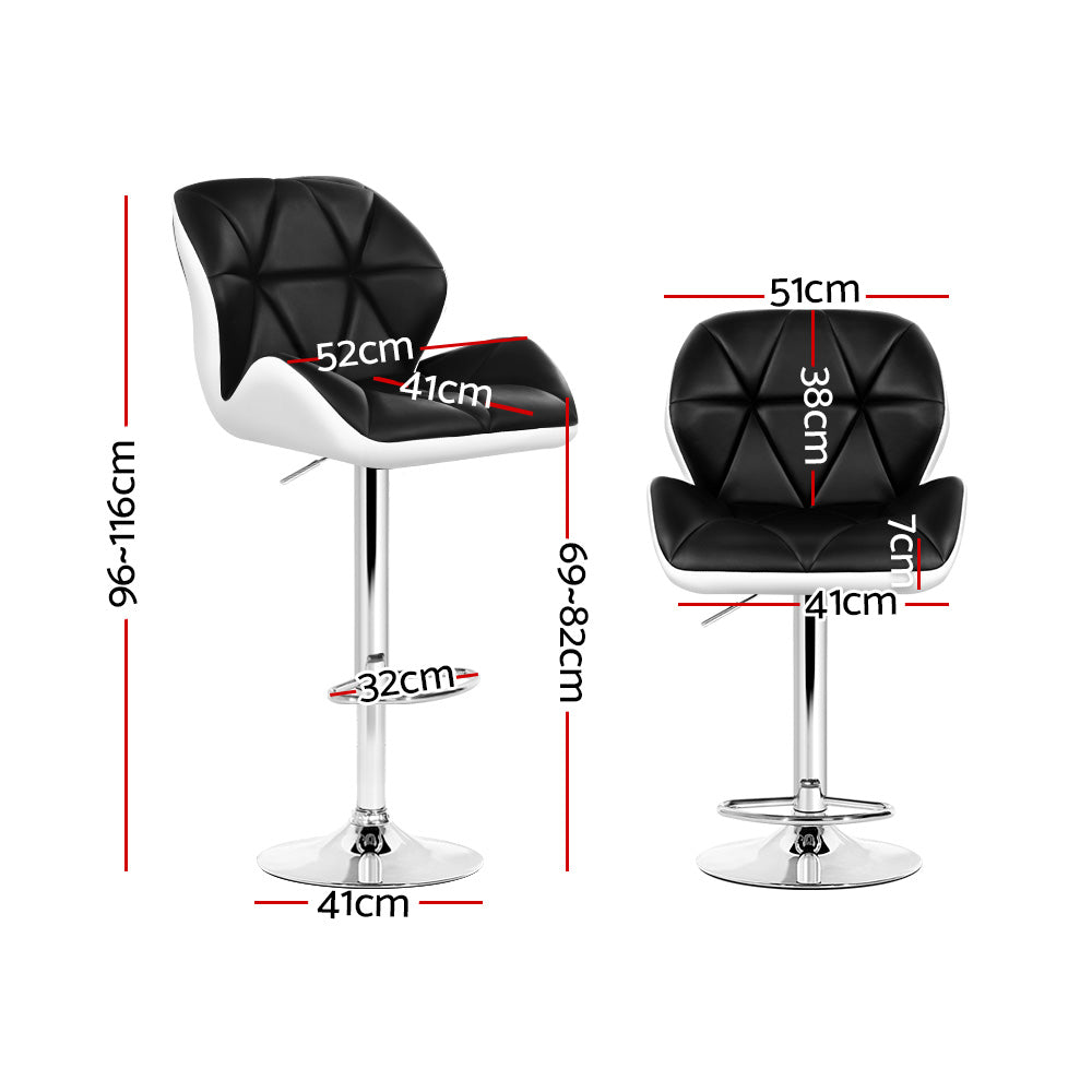 Korra 2x Bar Stools Gas Lift Padded Leather Black & White
