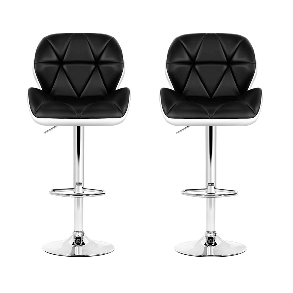Korra 2x Bar Stools Gas Lift Padded Leather Black & White