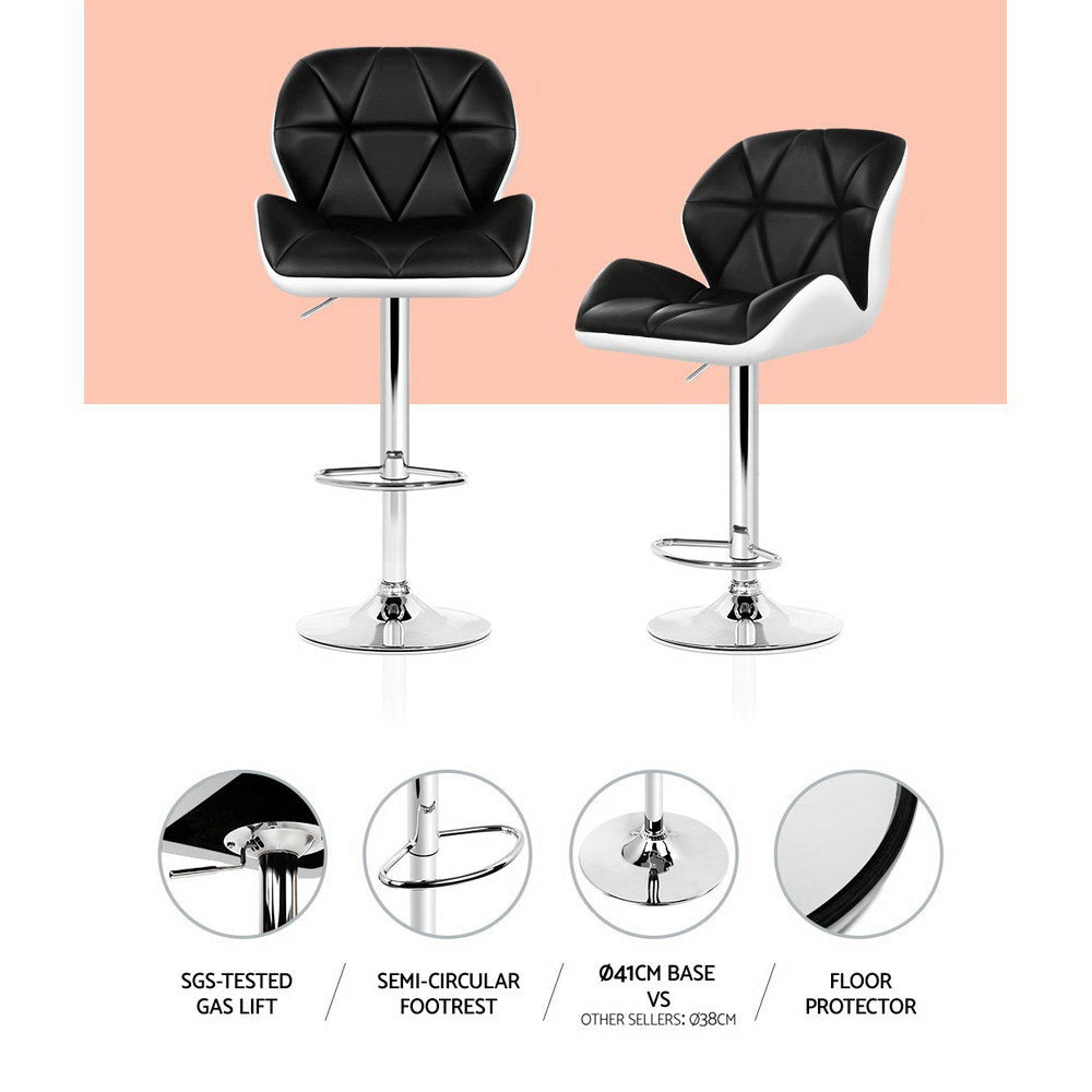 Korra 2x Bar Stools Gas Lift Padded Leather Black & White