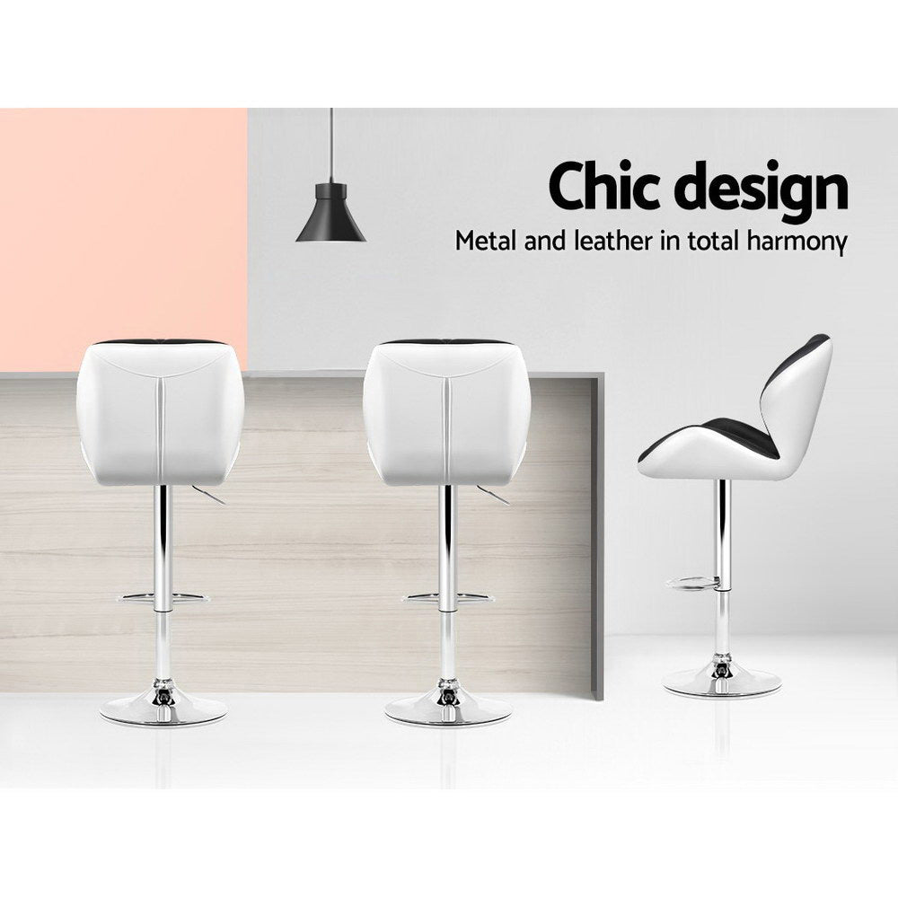 Korra 2x Bar Stools Gas Lift Padded Leather Black & White