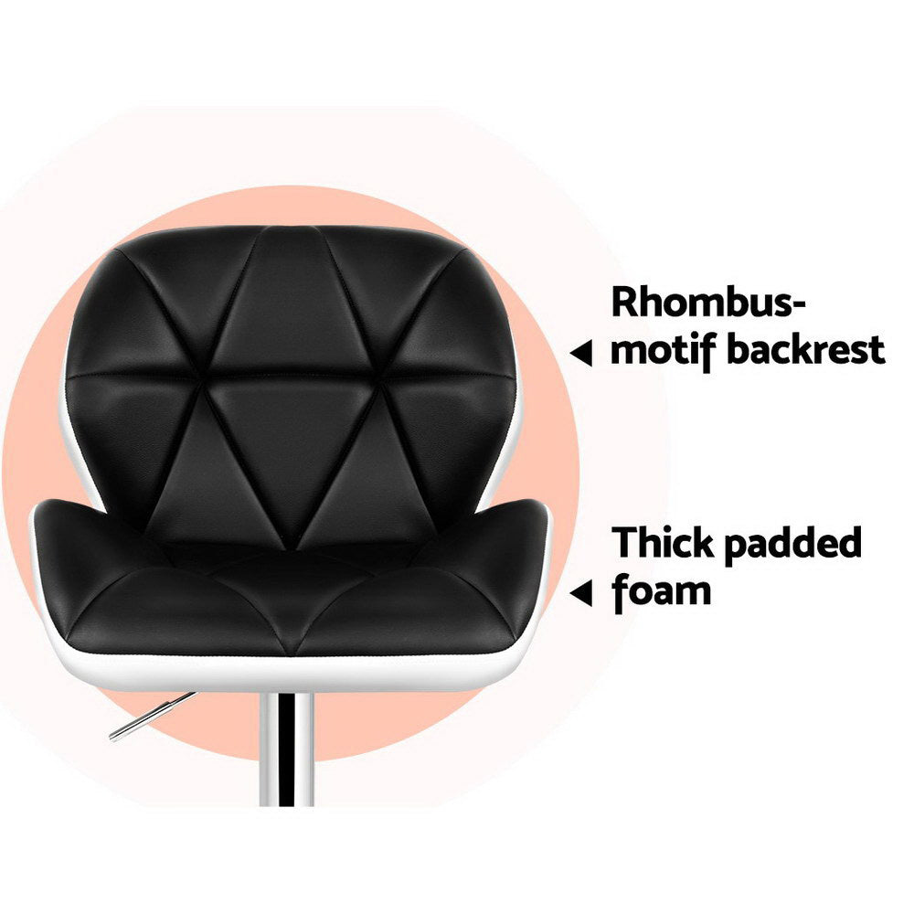 Korra 2x Bar Stools Gas Lift Padded Leather Black & White