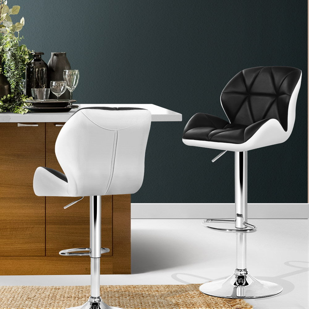 Korra 2x Bar Stools Gas Lift Padded Leather Black & White