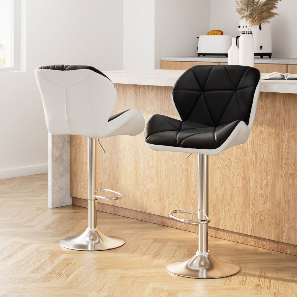 Korra 2x Bar Stools Gas Lift Padded Leather Black & White