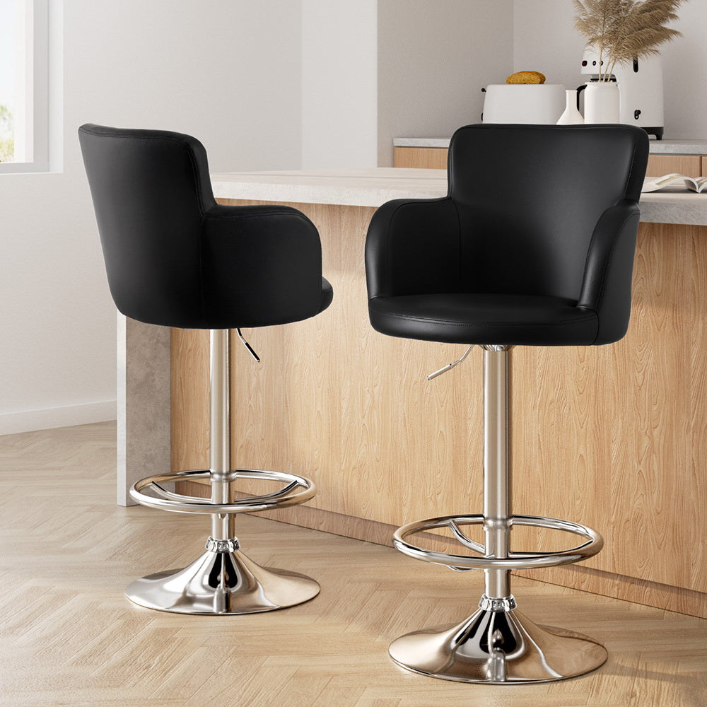 Artiss 2x Leather Bar Stools Swivel Adjustable Gas Lift PU Counter Chairs Black