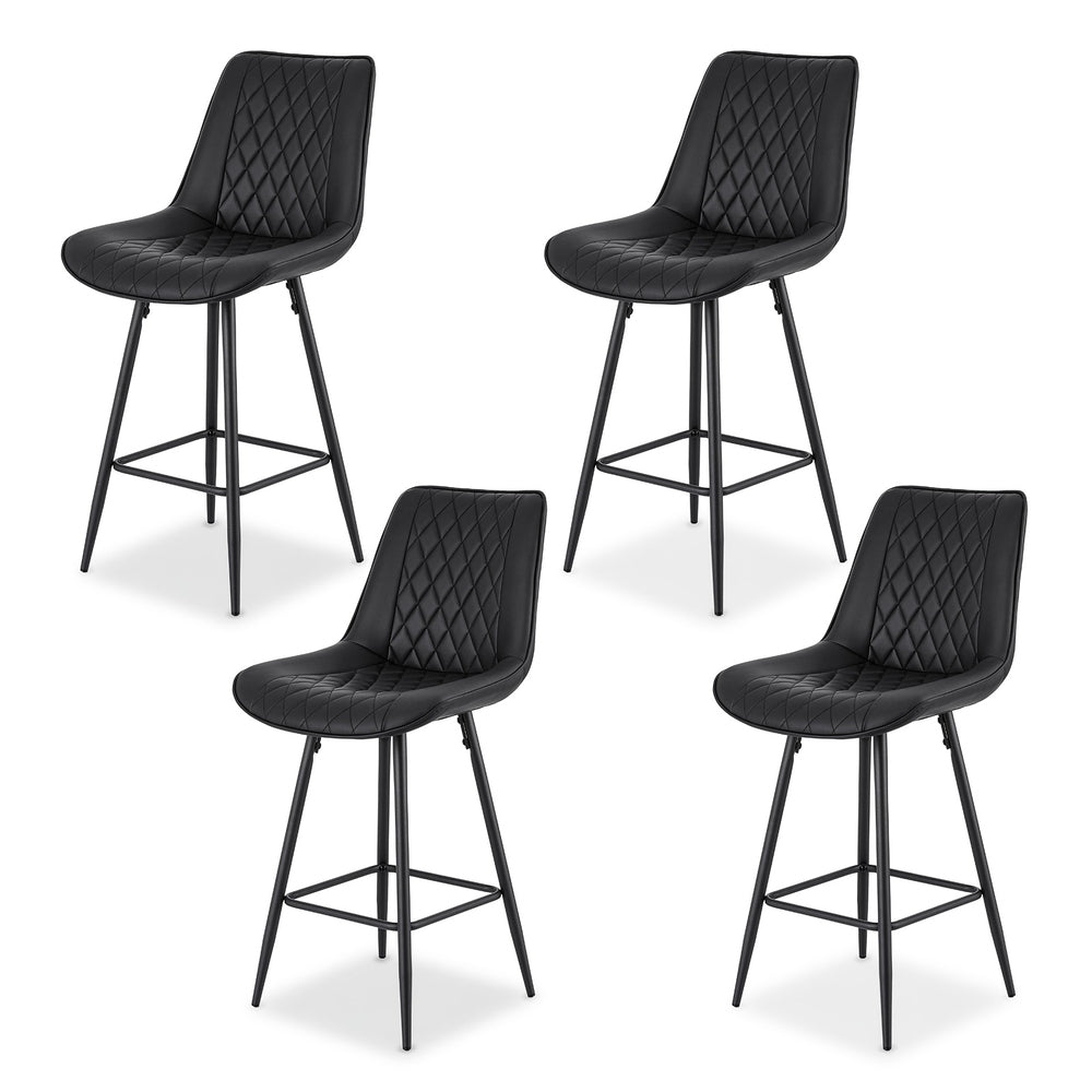Korra 4x Bar Stools Kitchen Dining Chair Counter Stool Diamond PU Leather Black
