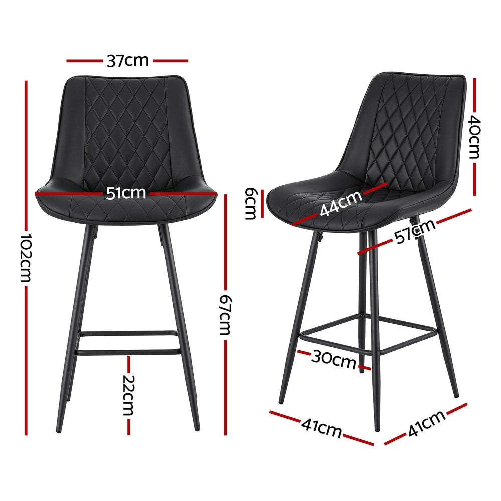 Korra 4x Bar Stools Kitchen Dining Chair Counter Stool Diamond PU Leather Black