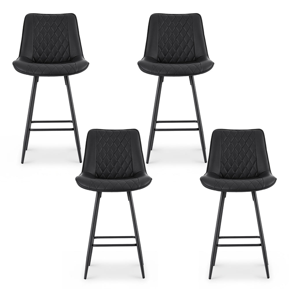 Korra 4x Bar Stools Kitchen Dining Chair Counter Stool Diamond PU Leather Black