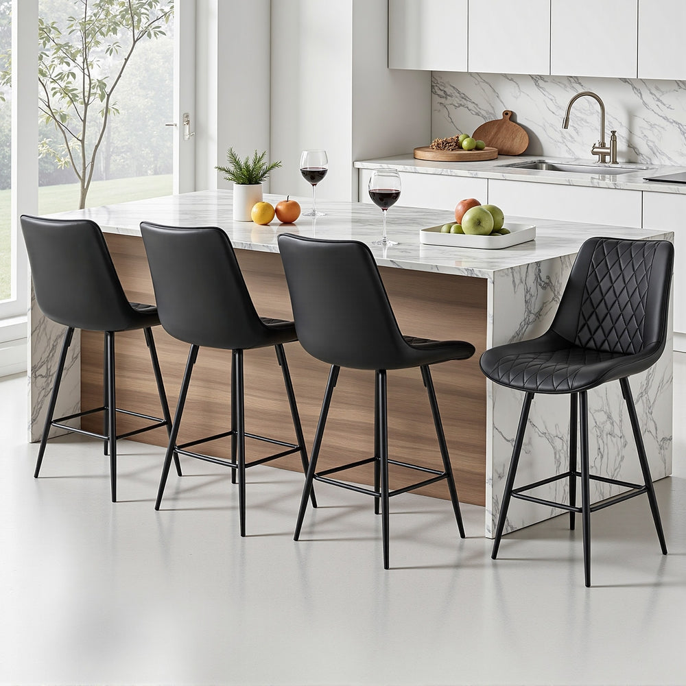 Korra 4x Bar Stools Kitchen Dining Chair Counter Stool Diamond PU Leather Black