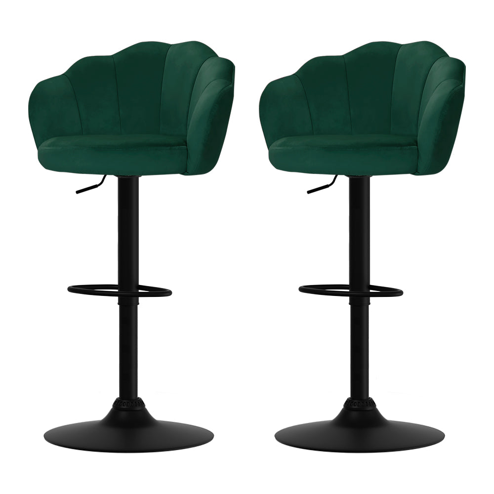 Korra 2x Bar Stools Gas Lift Velvet Green