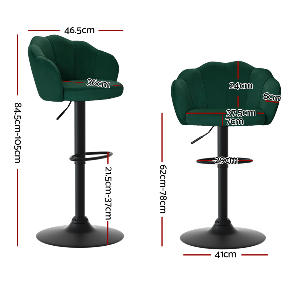 Korra 2x Bar Stools Gas Lift Velvet Green