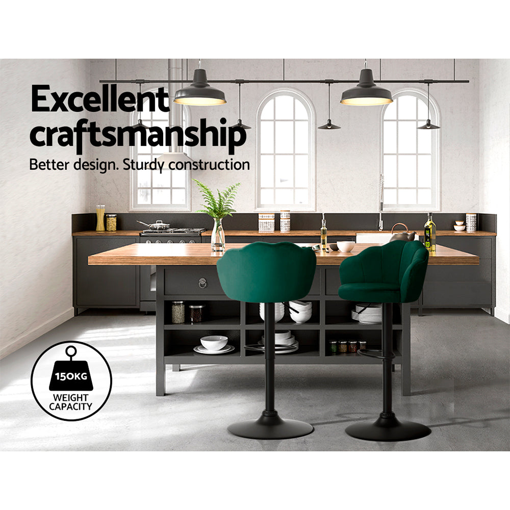 Korra 2x Bar Stools Gas Lift Velvet Green