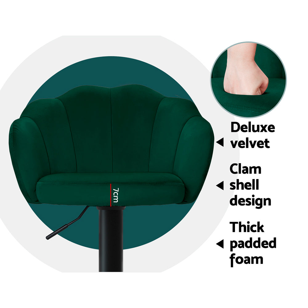 Korra 2x Bar Stools Gas Lift Velvet Green