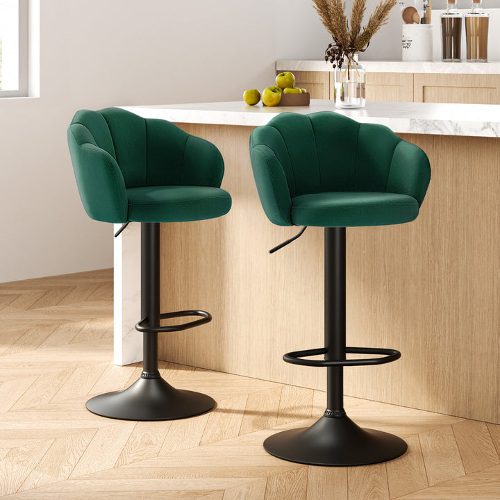 Korra 2x Bar Stools Gas Lift Velvet Green