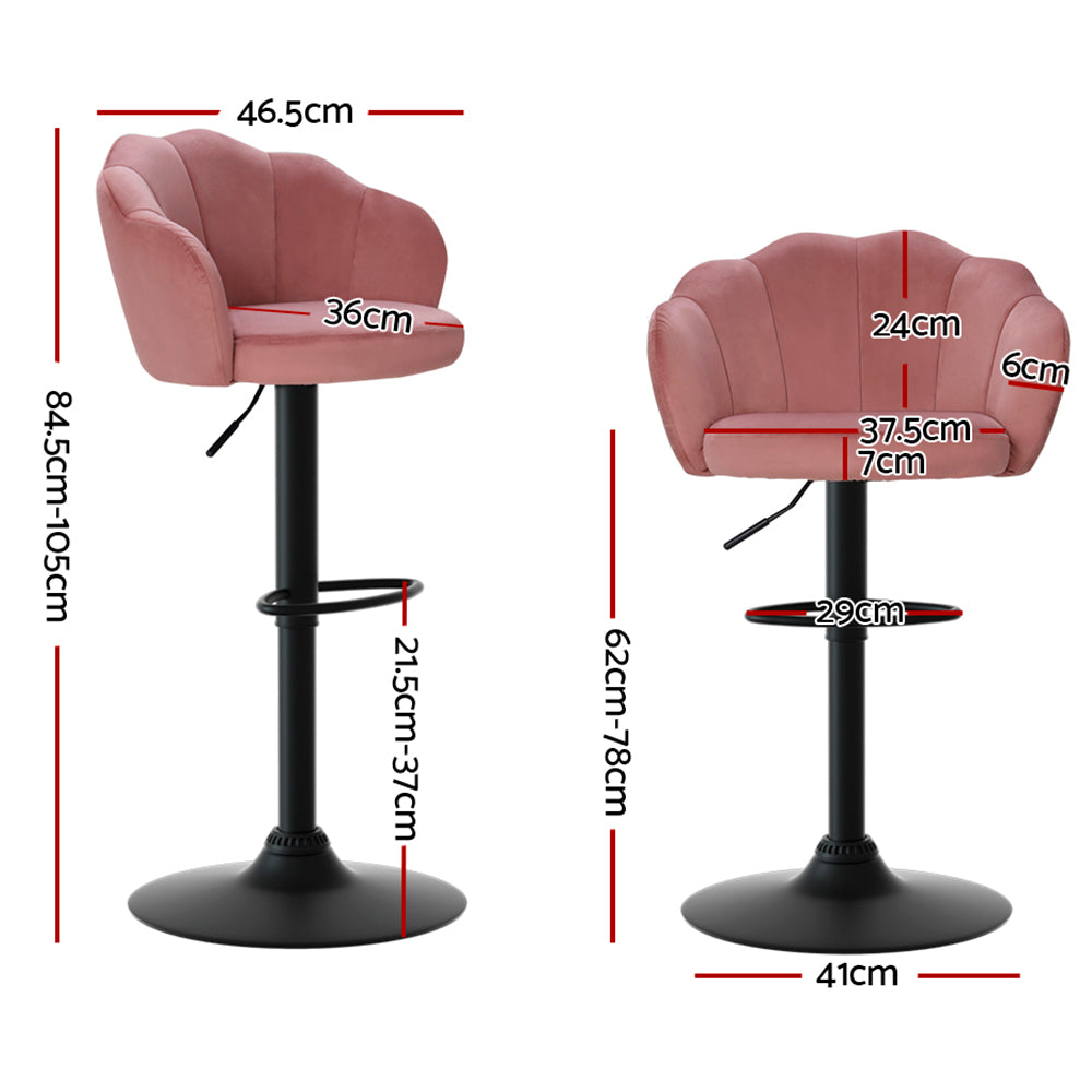 Korra 2x Bar Stools Gas Lift Velvet Pink