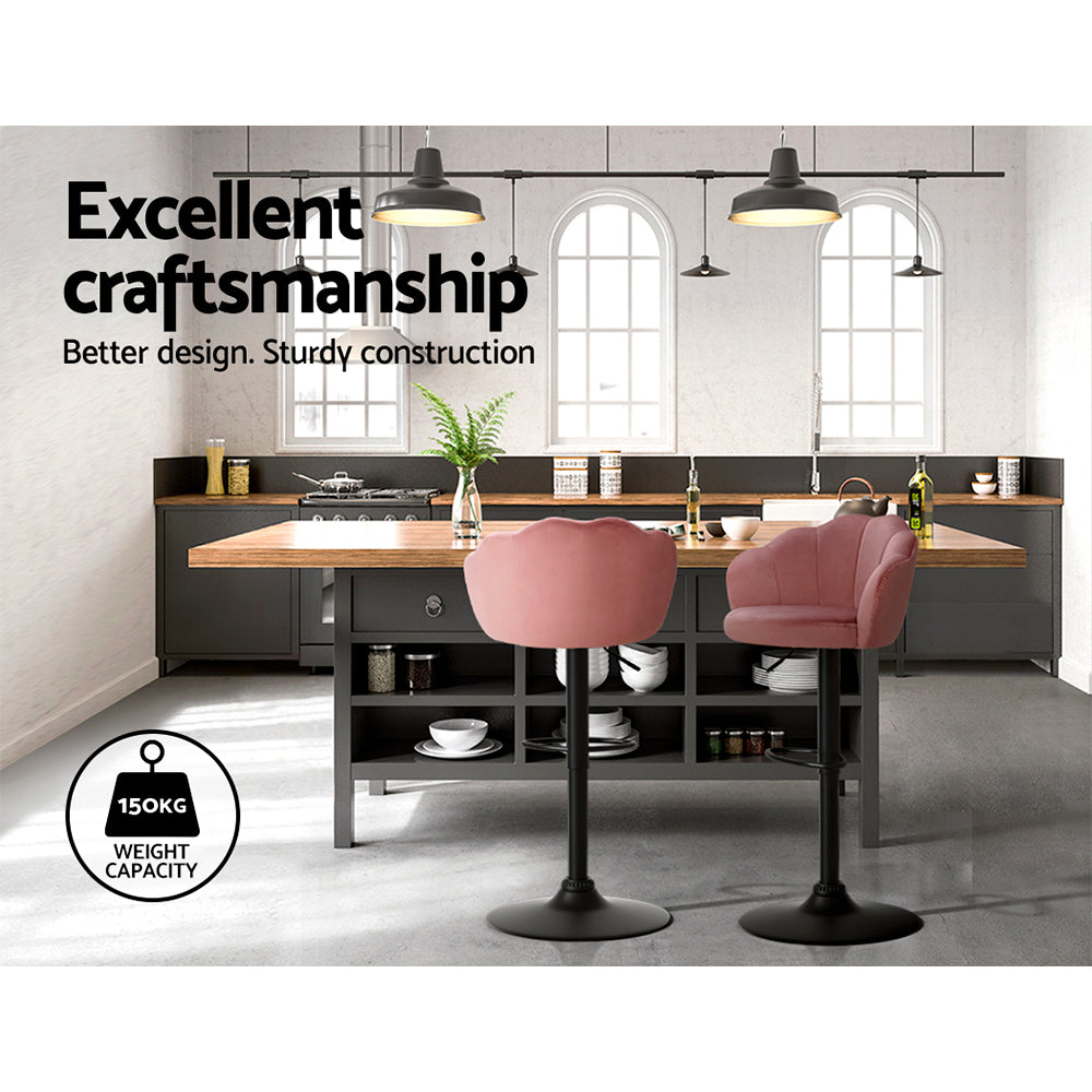 Korra 2x Bar Stools Gas Lift Velvet Pink