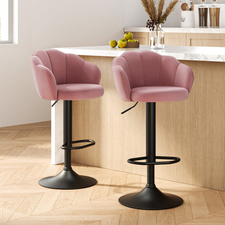 Korra 2x Bar Stools Gas Lift Velvet Pink