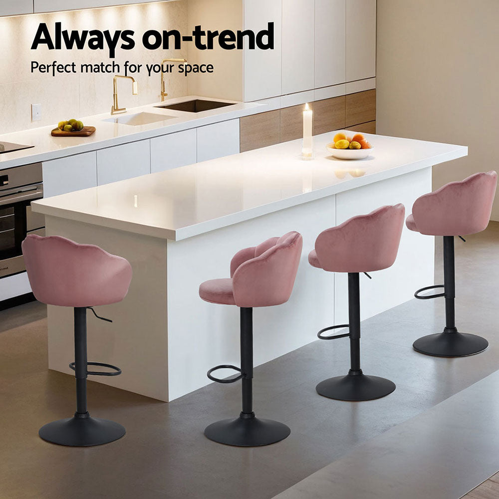 Korra 4x Bar Stools Gas Lift Velvet Pink
