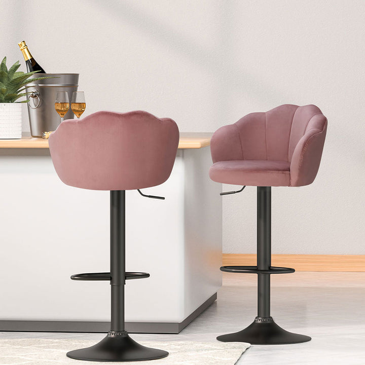 Korra 4x Bar Stools Gas Lift Velvet Pink
