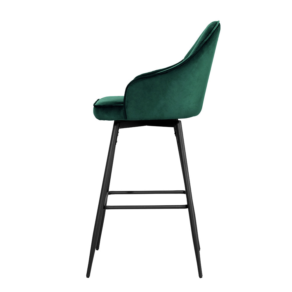 Korra 2x Bar Stools Velvet Swivel Metal Legs Green