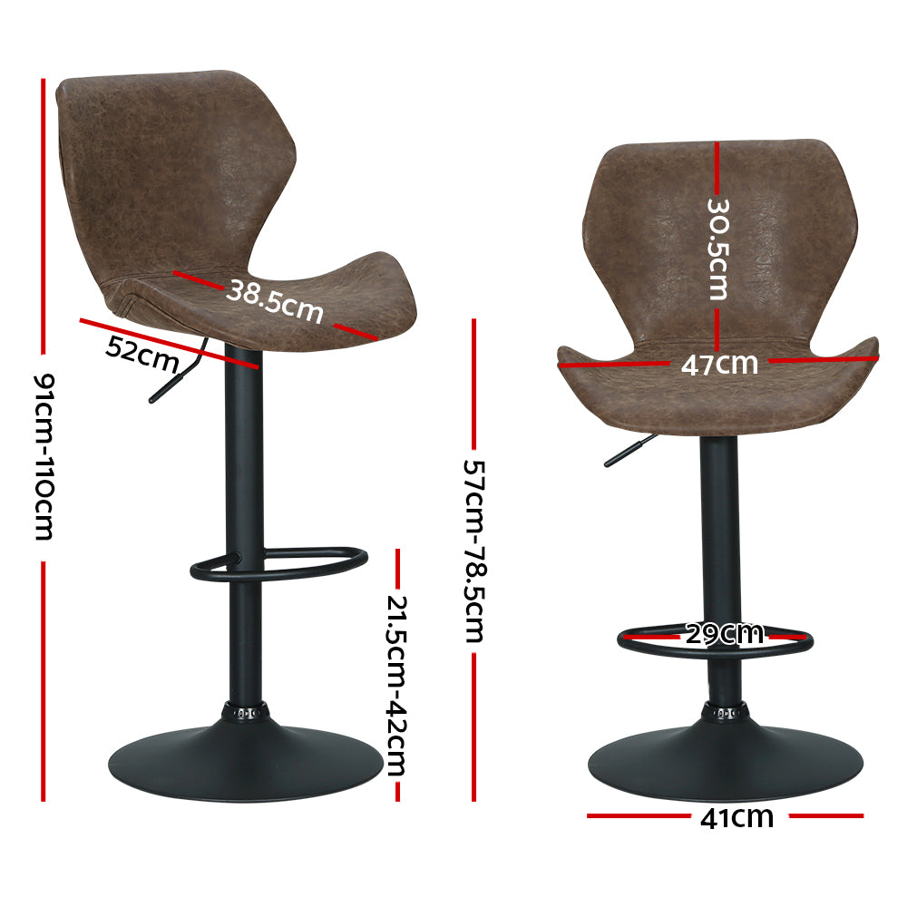 Korra Bar Stools Kitchen Counter Stools Swivel Gas Lift Vintage Chairs Brown x2