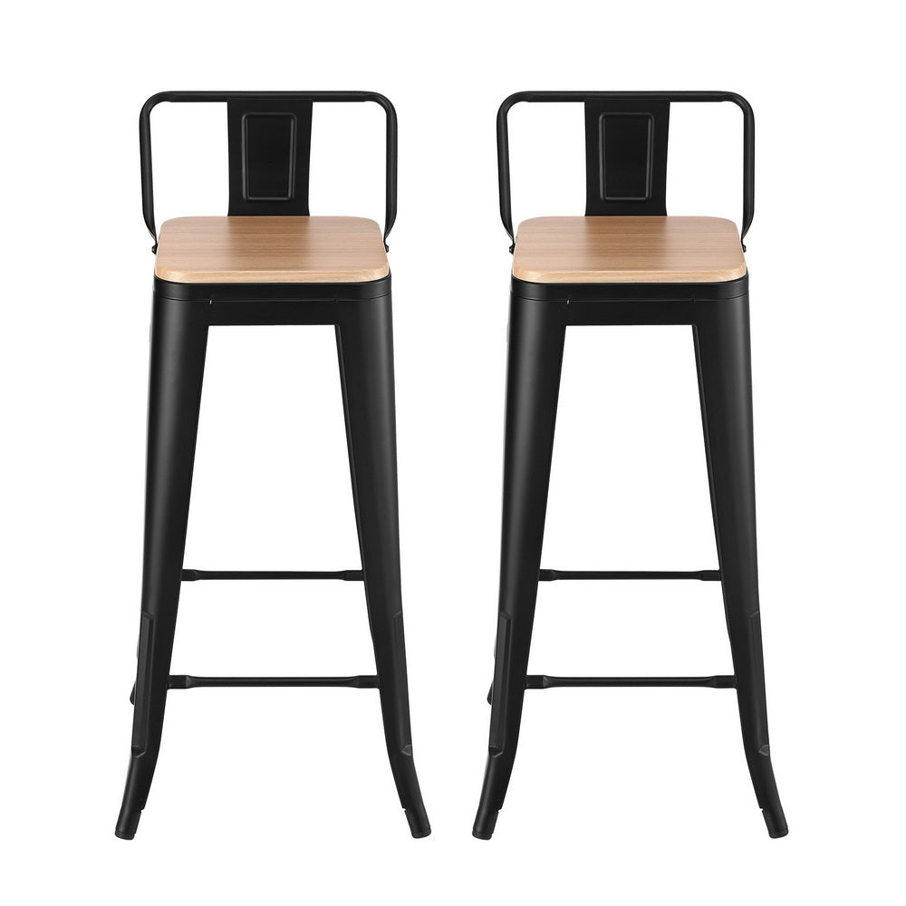 Artiss 2x Bar Stools Kitchen Counter High Chair Dining Stackable Metal Black