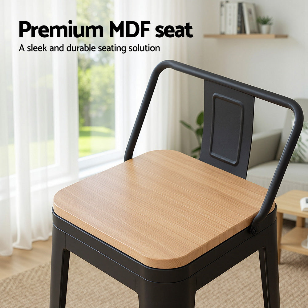 Artiss 4x Bar Stools Kitchen Counter High Chair Dining Stackable Metal Black