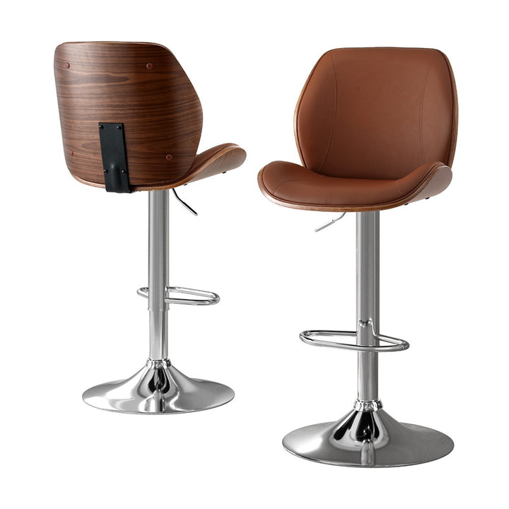 Korra 2X Bar Stools Bentwood Adjustable Kitchen Counter Chair Leather Brown