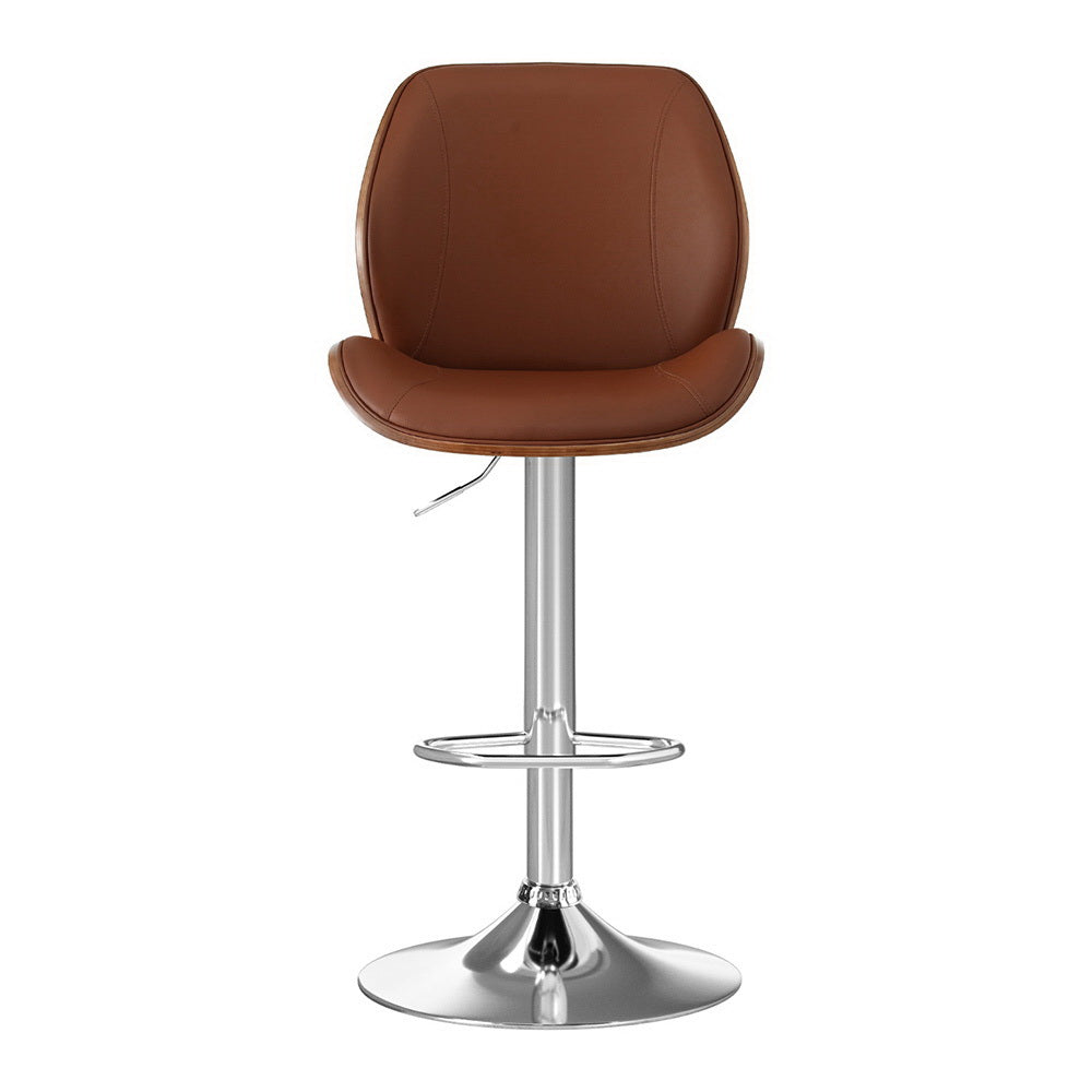 Artiss 4X Bar Stools Bentwood Adjustable Kitchen Counter Chair Leather Brown