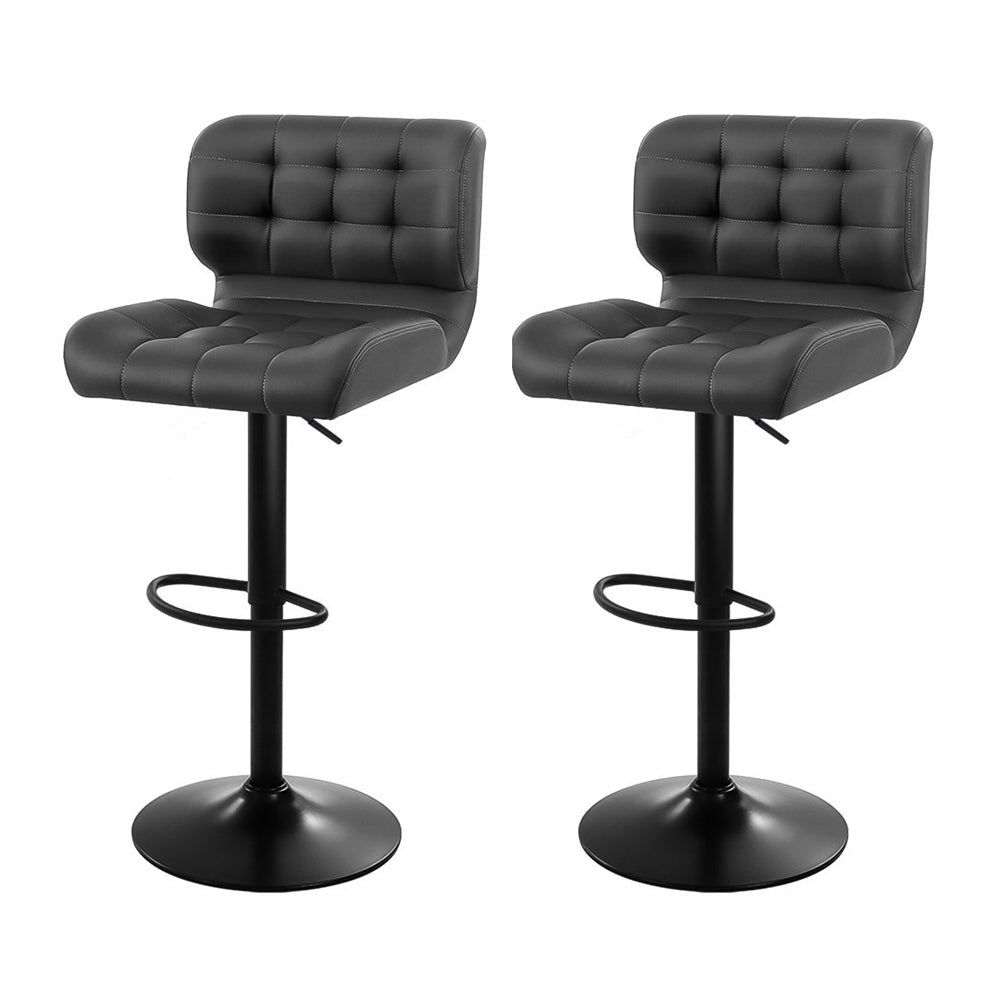 Korra 2x Bar Stools Gas Lift Leather Padded Grey