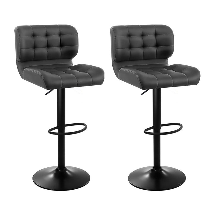 Korra 2x Bar Stools Gas Lift Leather Padded Grey