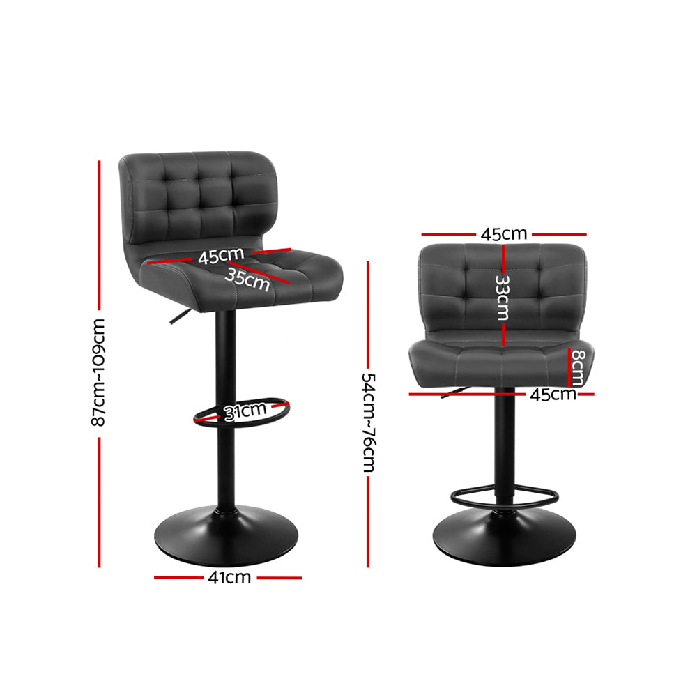 Korra 2x Bar Stools Gas Lift Leather Padded Grey