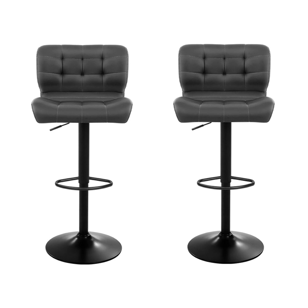 Korra 2x Bar Stools Gas Lift Leather Padded Grey