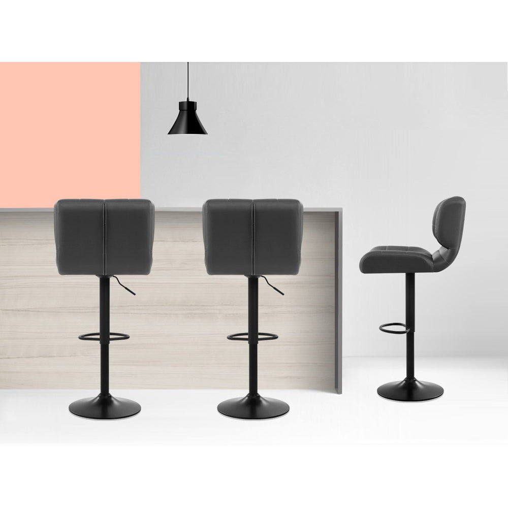 Korra 2x Bar Stools Gas Lift Leather Padded Grey