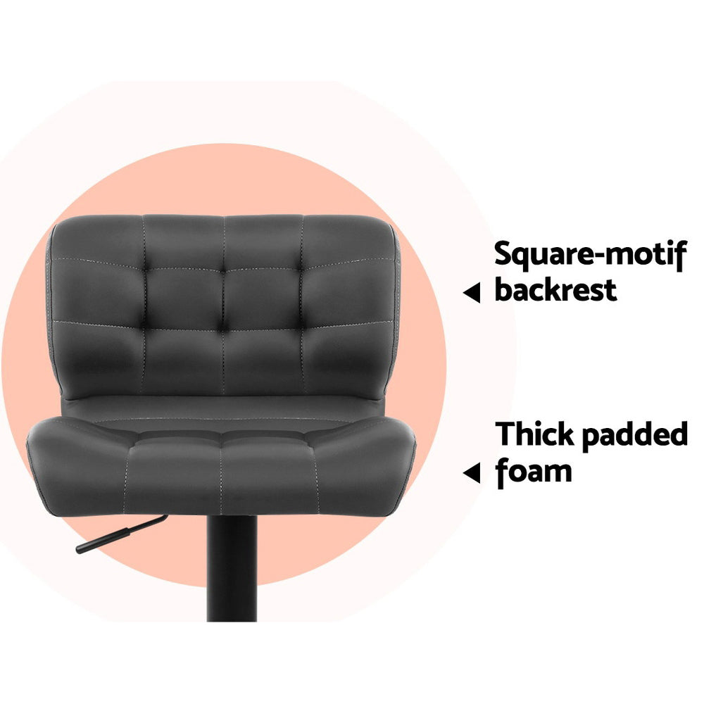 Korra 2x Bar Stools Gas Lift Leather Padded Grey
