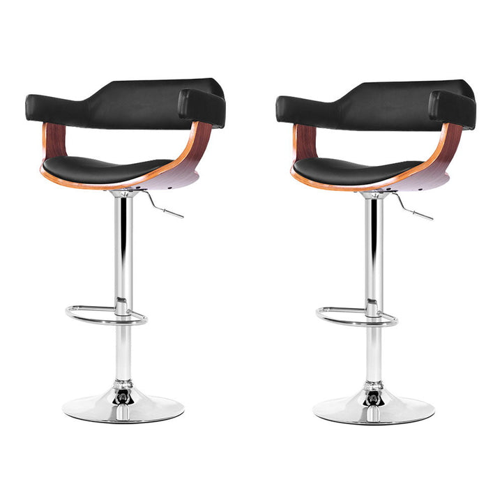 Bar Stools Gas Lift Leather w/Armrest Black (set of 2)