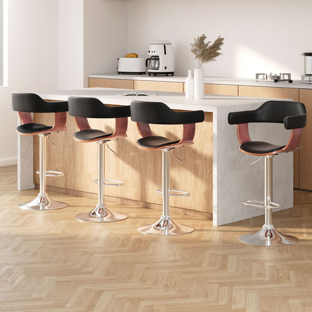 Bar Stools Gas Lift Leather w/Armrest Black (set of 4)