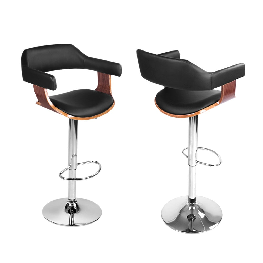 Bar Stools Gas Lift Leather w/Armrest Black (set of 4)