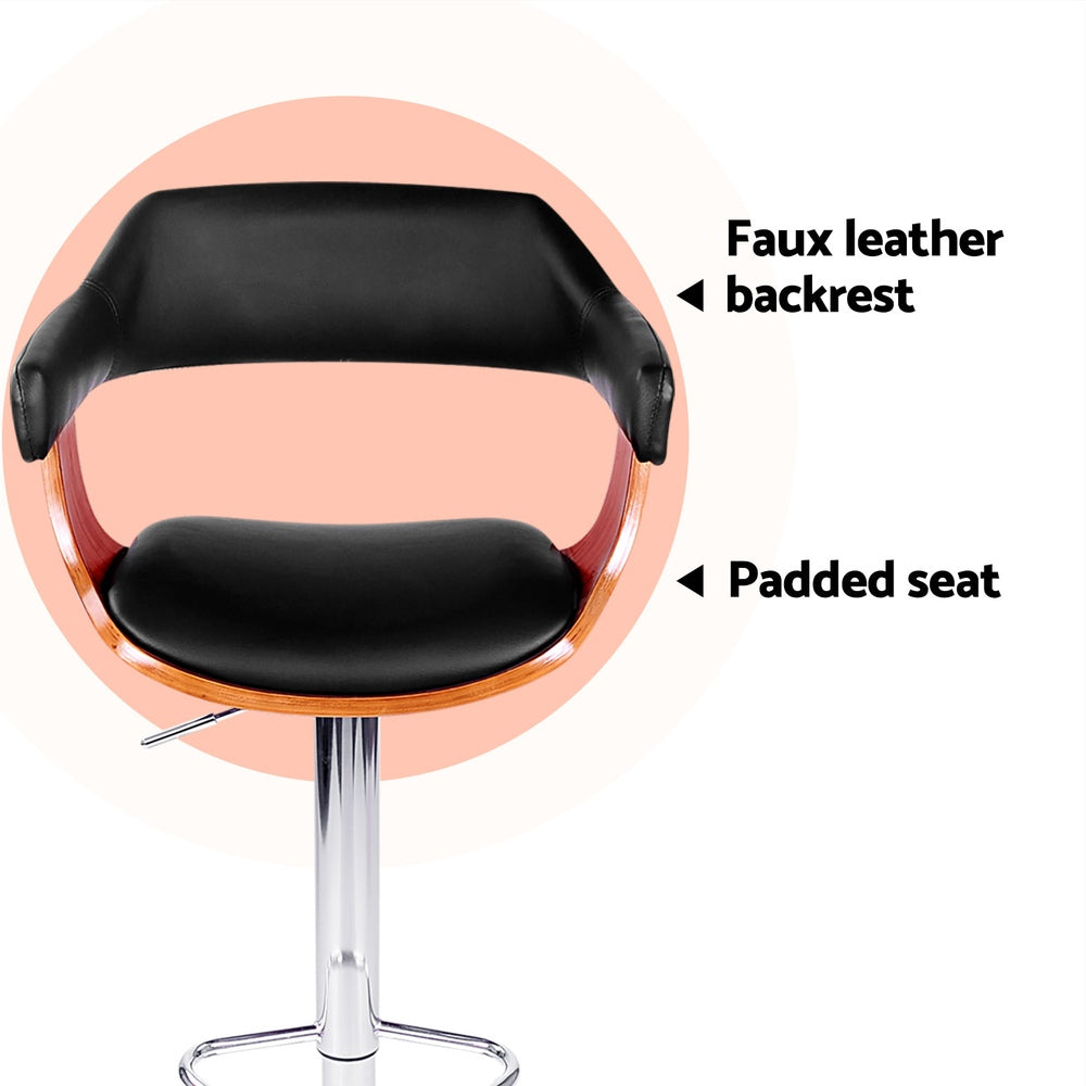 Bar Stools Gas Lift Leather w/Armrest Black (set of 4)