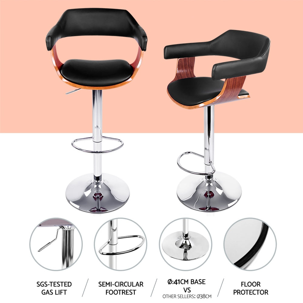 Bar Stools Gas Lift Leather w/Armrest Black (set of 4)