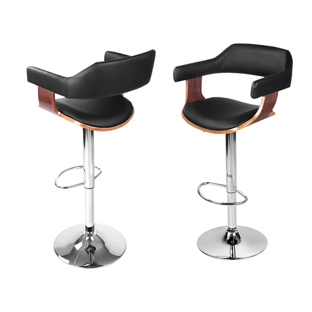Bar Stools Gas Lift Leather w/Armrest Black (set of 4)