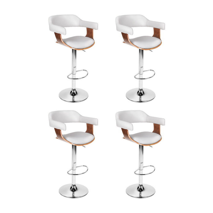 4x Artiss Bar Stools Gas Lift Leather with Armrest White