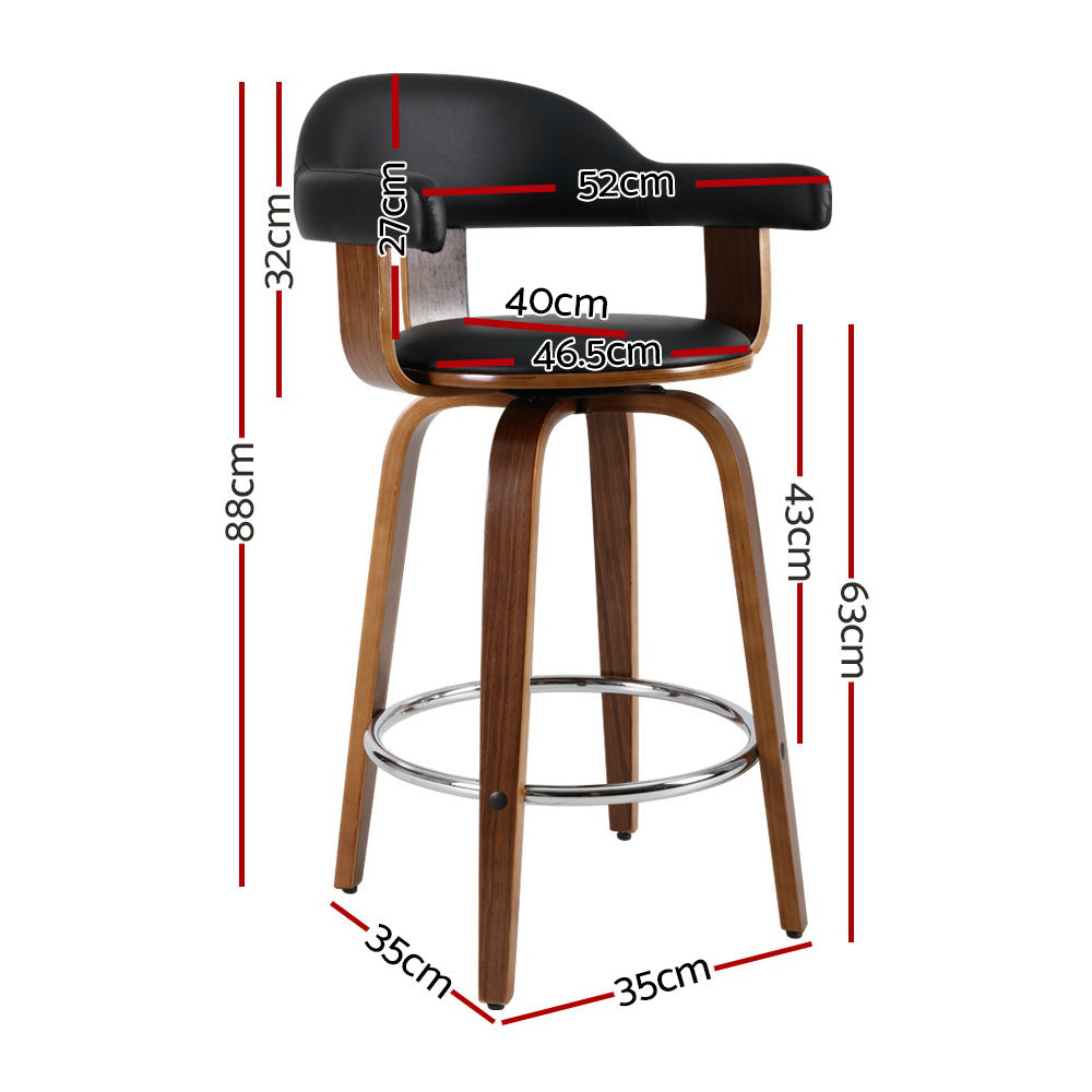 Korra 2x Bar Stools Leather Seat Wooden Legs