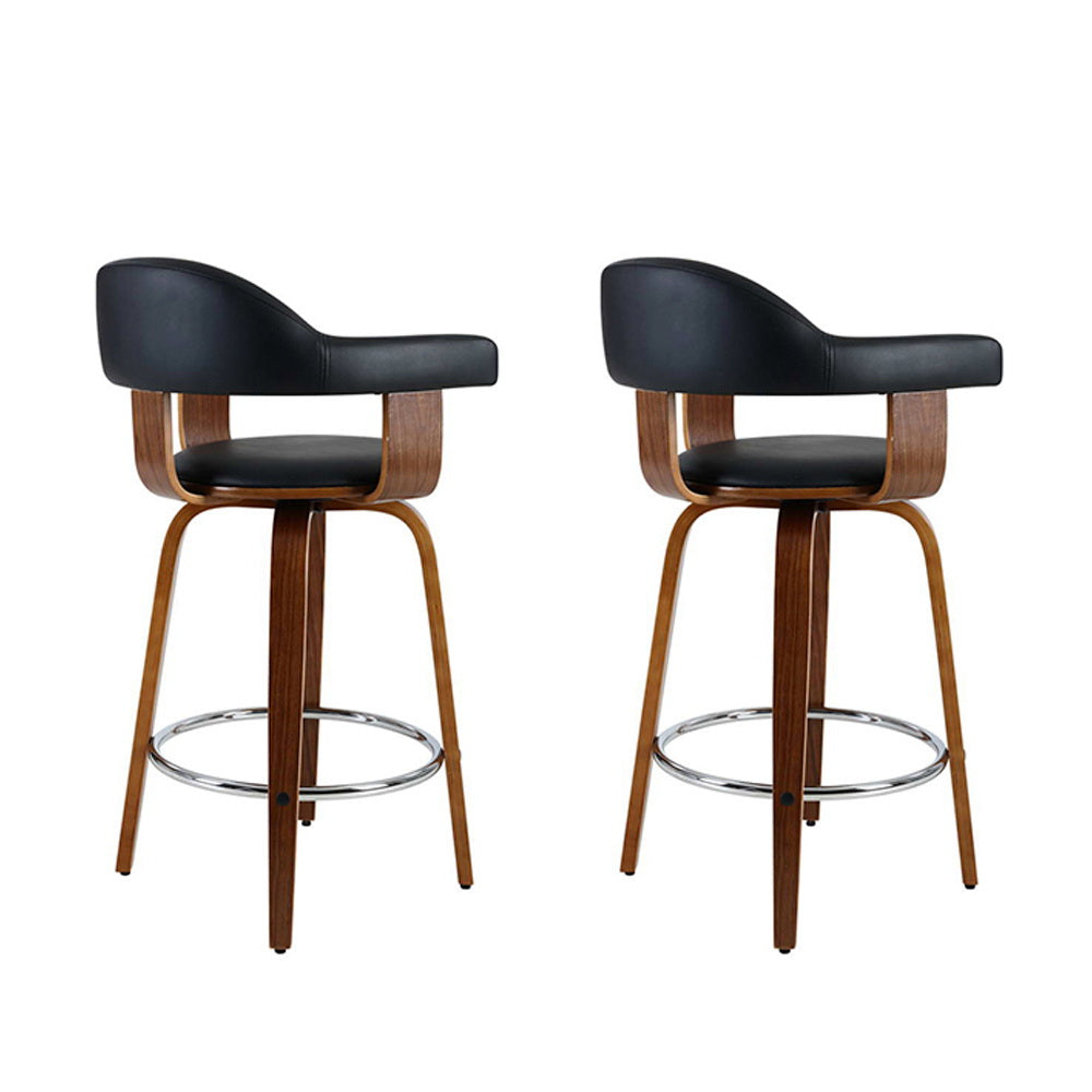 Korra 2x Bar Stools Leather Seat Wooden Legs