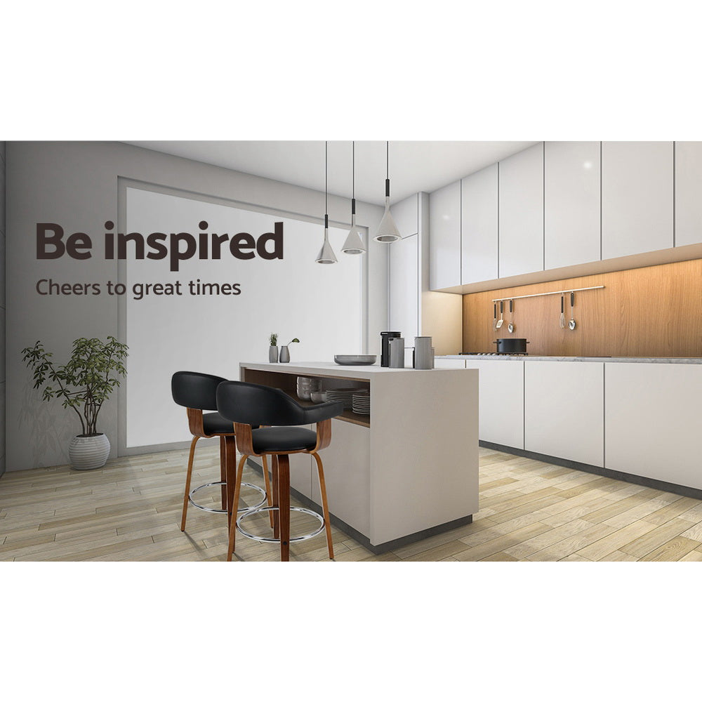 Korra 2x Bar Stools Leather Seat Wooden Legs