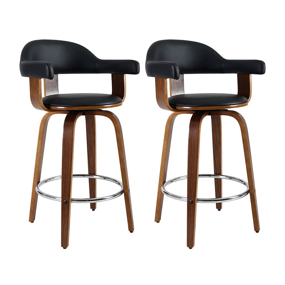 Korra 2x Bar Stools Leather Seat Wooden Legs