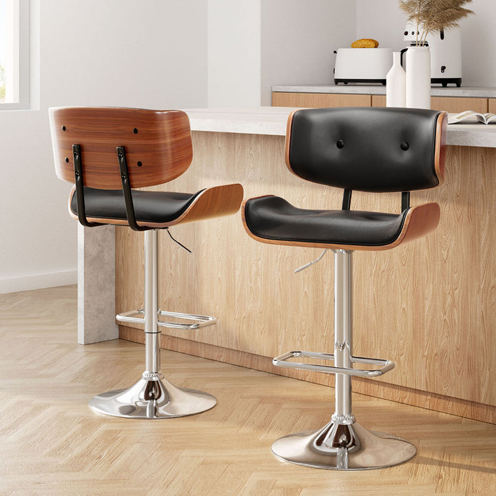 Korra 2x Bar Stools Gas Lift Leather Black